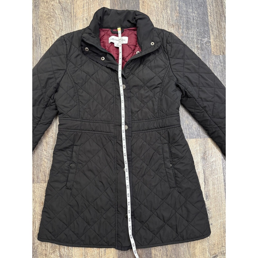 Liz Claiborne Black Quilted Barn Jacket Coat Women Small Burgundy Lining RN93677 - Picture 3 of 5
